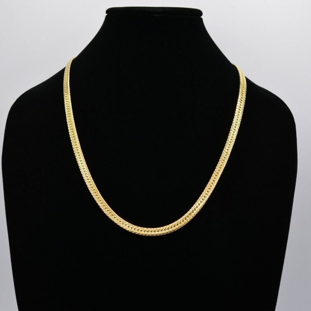 Givenchy Vintage Necklace 26" Herringbone Chain Chunky Gold Signed 1980s BinG